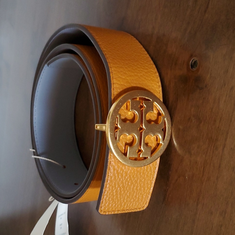Tory Burch Reversible Logo Leather Belt in Squash Cloud Blue, Size X-Small, NWT
